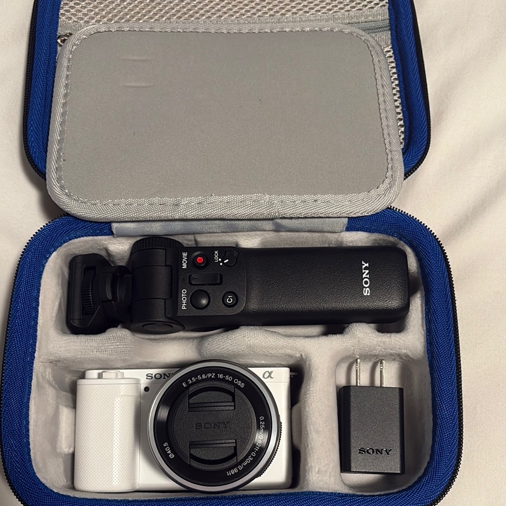 Sony White Mirrorless Camera Kit with Black Accessories